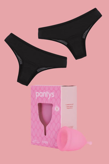 kit coletor menstrual + 2 calcinhas absorventes fluxo moderado xodó